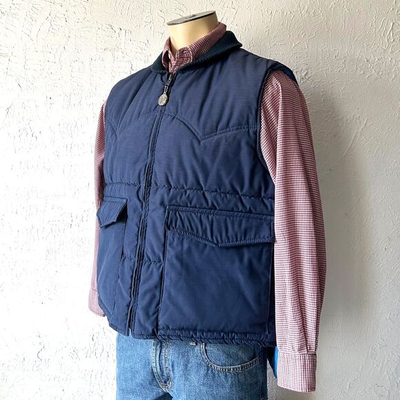 Vintage Miller Outerwear Insulated Vest Blue Western Yoke USA Made - Men's XL - Picture 2 of 16